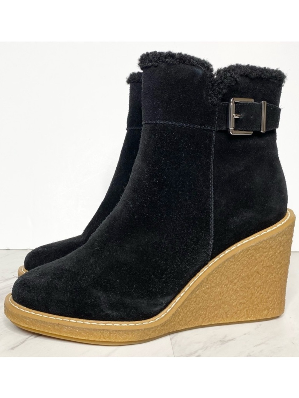 Franco Sarto Ulayna Black Suede Wedge Heel Bootie 8 1/2 M